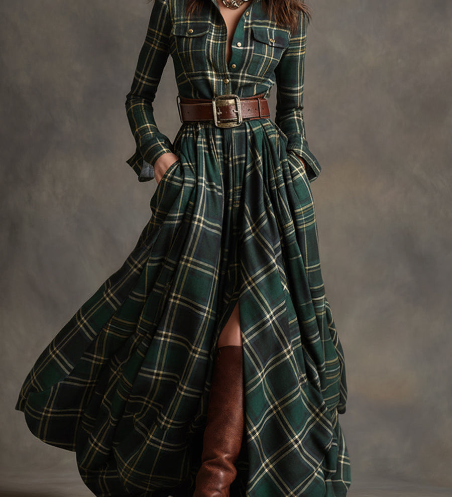 Maribel – elegantna karirana maxi haljina na preklop