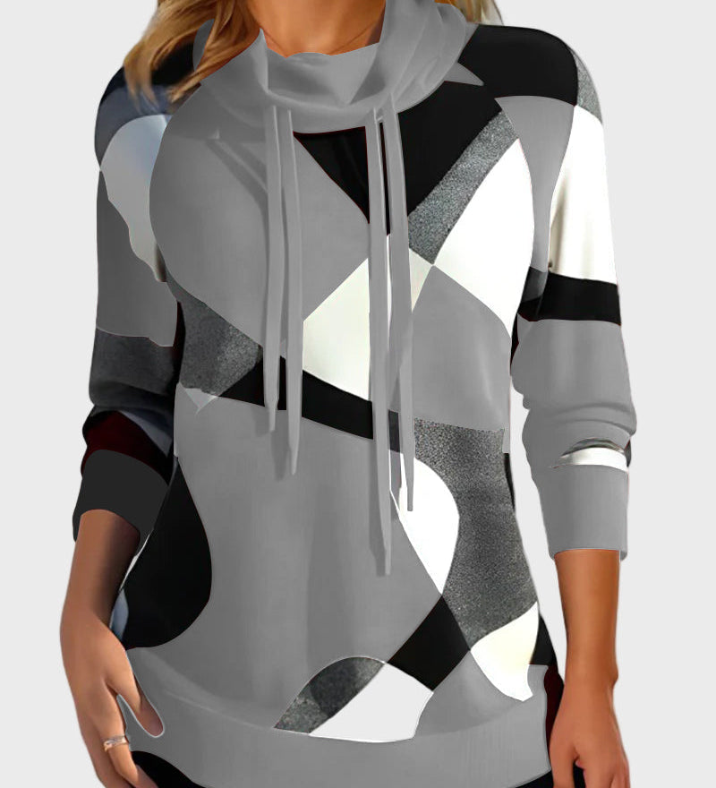 Pletena dukserica s umjetničkim dizajnom i kapuljačom