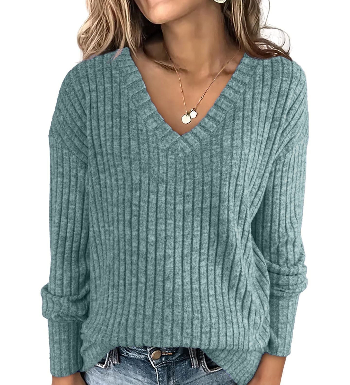 EVELYN™ - Ženski V izrez oversized lagani pleteni pulover