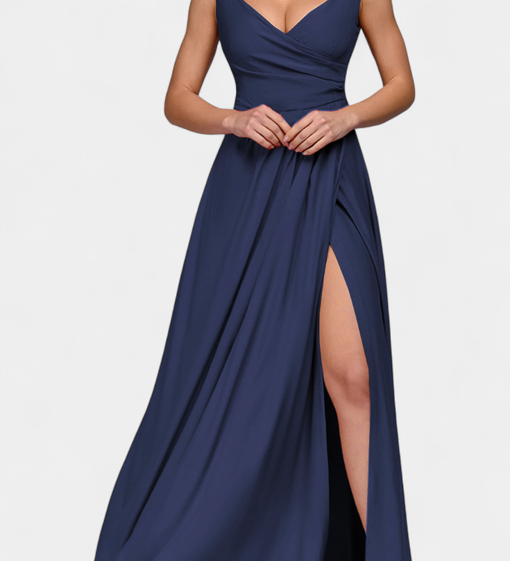 Tatjana Duga Haljina s Draperijom Sprijeda i Preklopljenim Izrezom