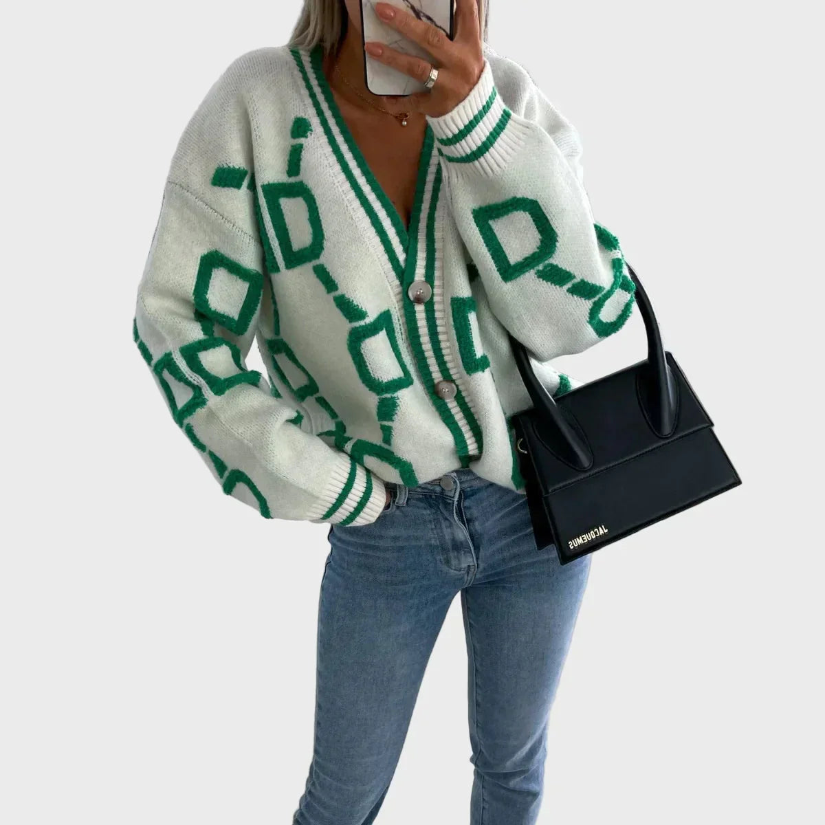 Moderno Pleteni Prsluk s Geometrijskim Uzorkom