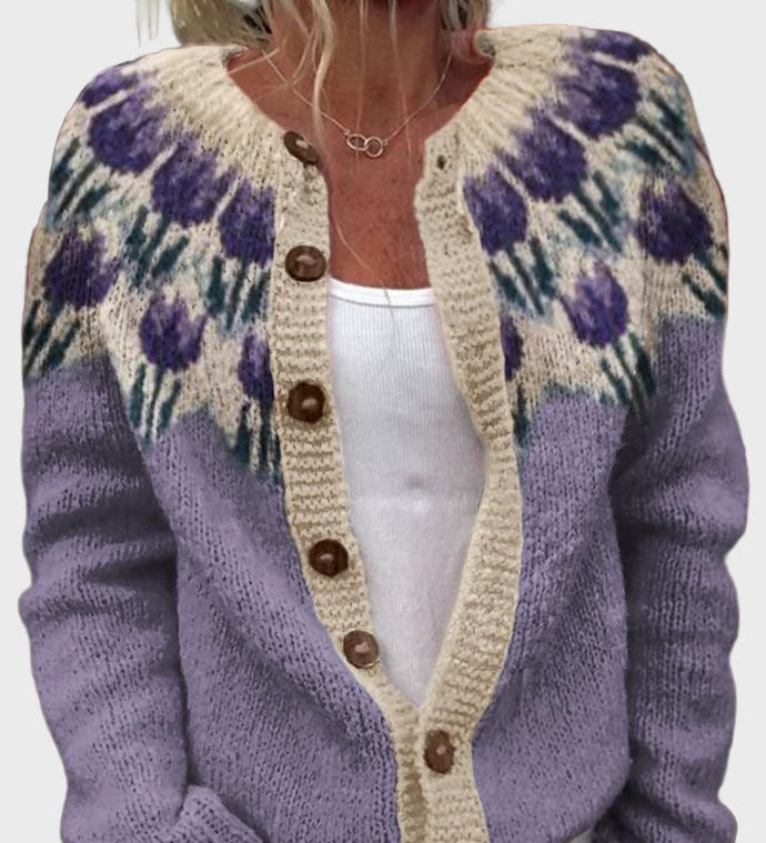 Pleteni Prsluk s Cvjetnim Uzorkom