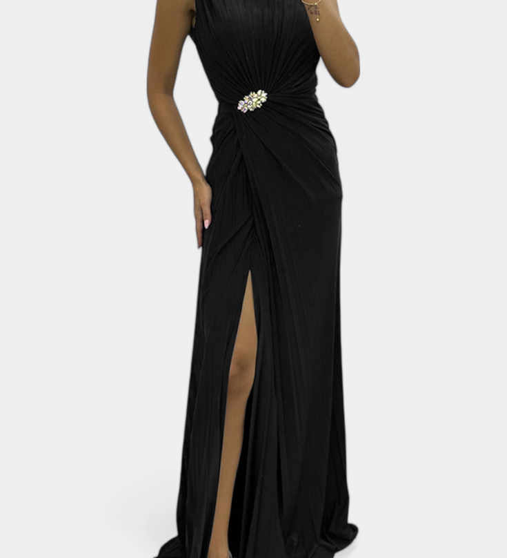 Emilija Maxi Haljina s Plisiranjem i Bočnim Izrezom