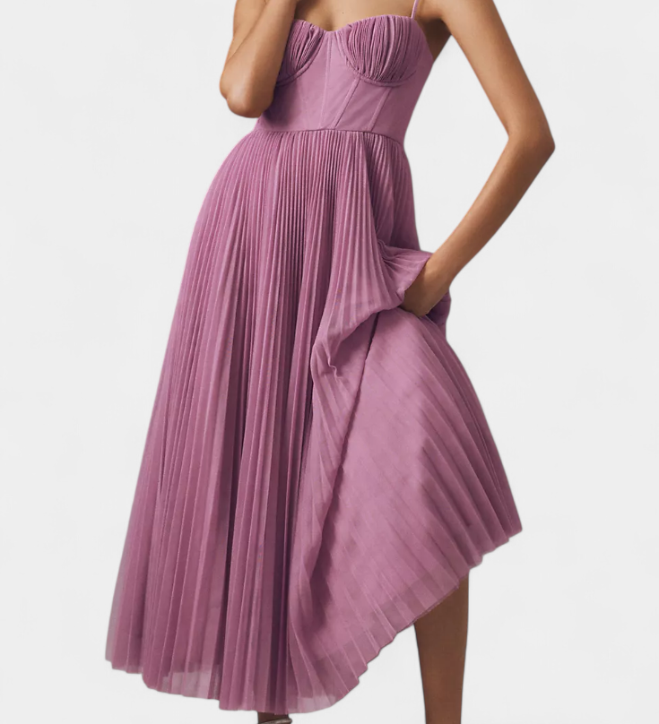 Nives - Plisirana šifonska haljina s dekolteom u obliku srca i oblikovanim korzetom