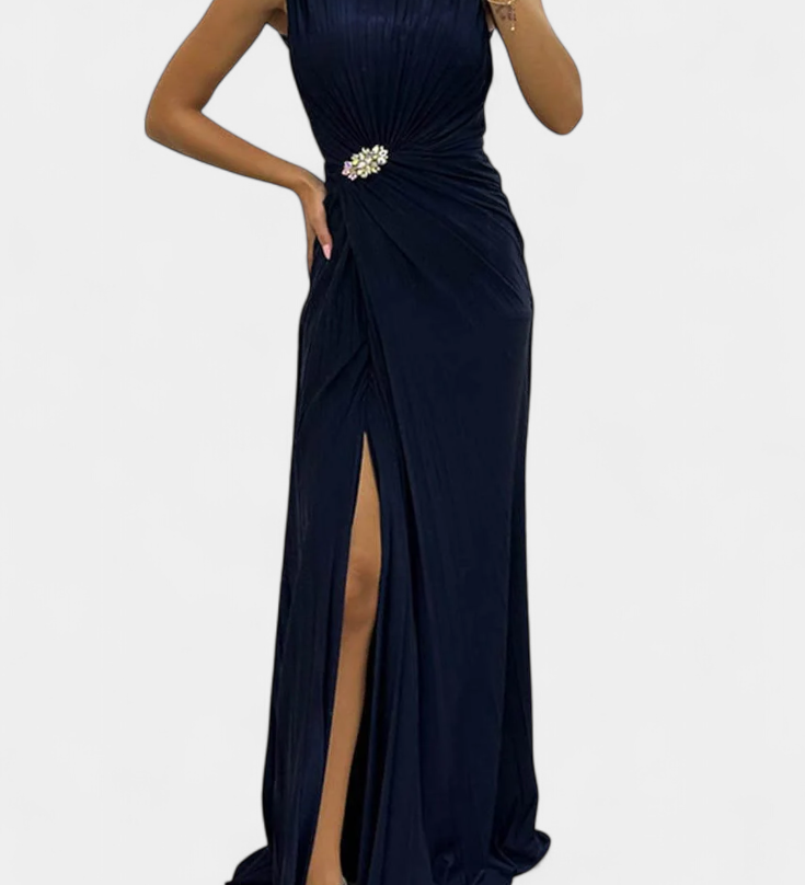 Emilija Maxi Haljina s Plisiranjem i Bočnim Izrezom