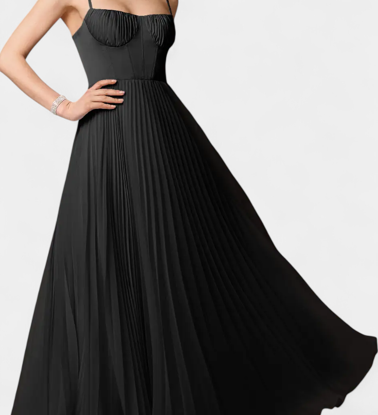 Nives - Plisirana šifonska haljina s dekolteom u obliku srca i oblikovanim korzetom