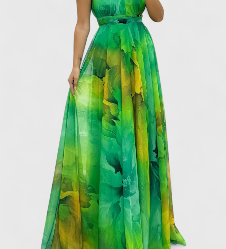 Antonija Maxi Haljina od Šifona s Cvjetnim Uzorkom i Halter Ovratom