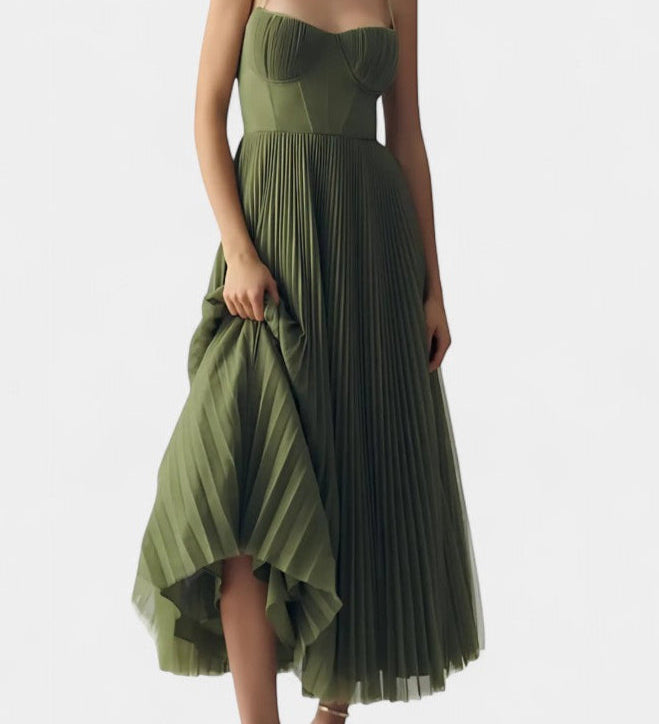 Nives - Plisirana šifonska haljina s dekolteom u obliku srca i oblikovanim korzetom